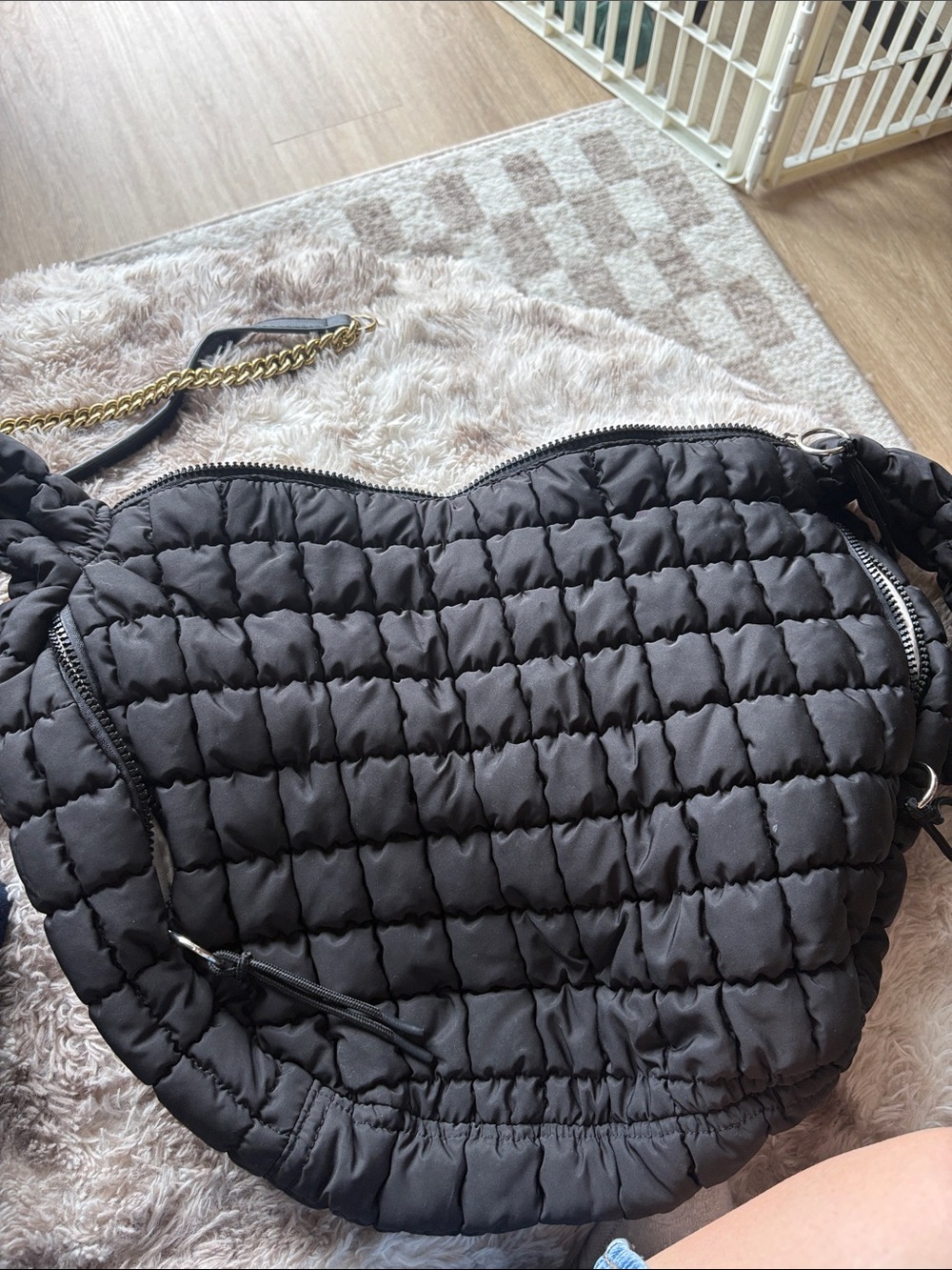 Quilted Black Shoulder Bag with Chain Strap